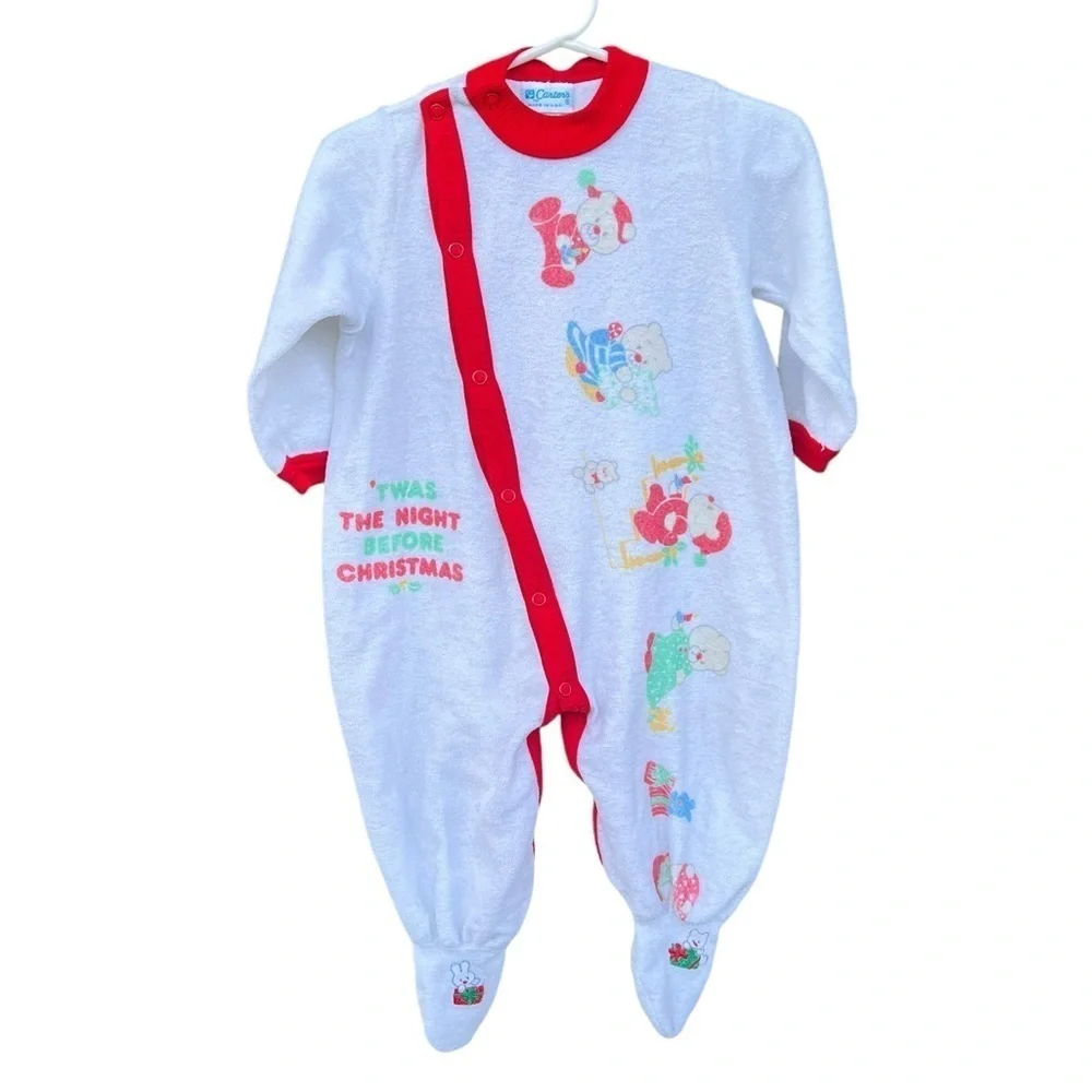 VTG Carter’s Christmas Bear Footed Sleeper Terrycloth Night Before Christmas Lrg